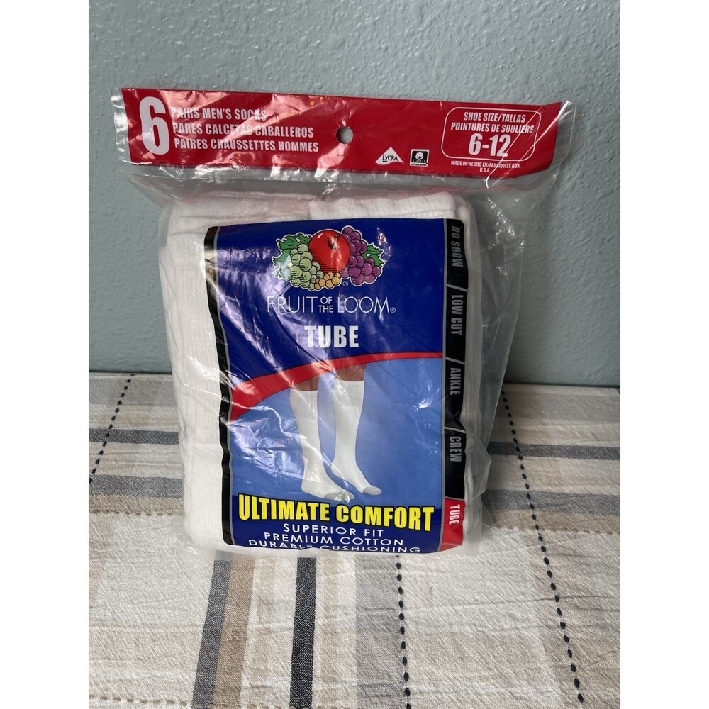 VTG Fruit of the Loom Mens 6-12 Cotton Tube Socks 6 Pack NOS Made In USA
